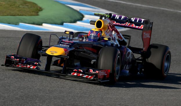 Mark Webber driving Red Bull RB9 at Jerez wintertest 2013