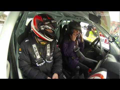 Kimi Raikkonen gives Natalie Pinkham driving on ice lesson