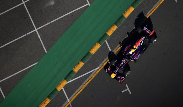 Sebastian Vettel qualifying 1st in his Red Bull RB9