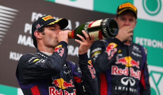 Mark Webber & Sebastian Vettel on the podium at Malaysia