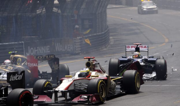 Pastor Maldonado crashes into Romain Grosjean