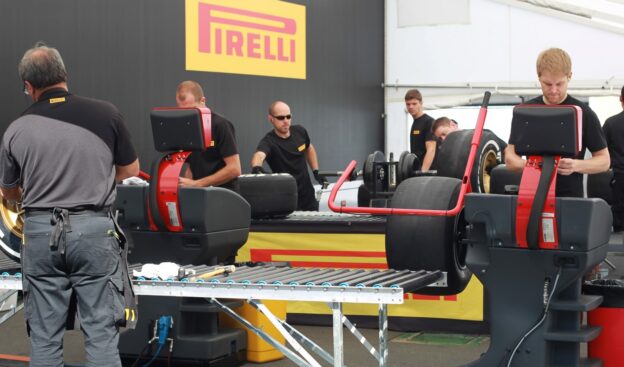 Pirelli F1 tyre fitting area