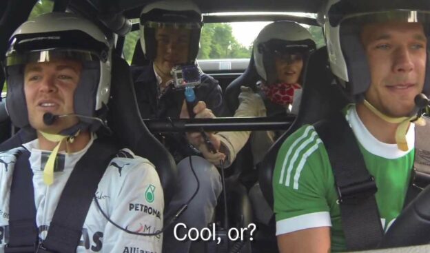 Rosberg and Poldi chat while driving the Nordschleife