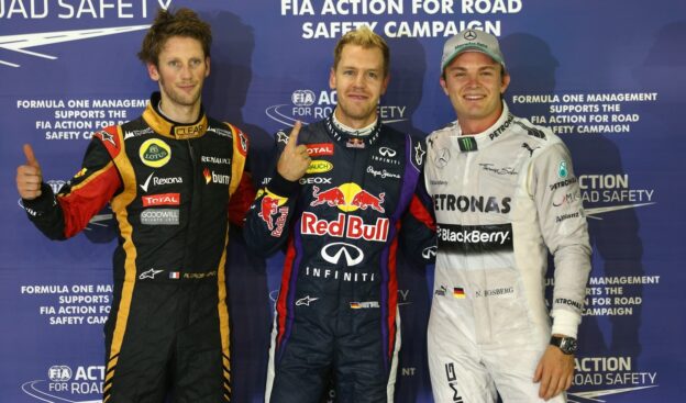 Top 3 qualifiers: 1. Vettel 2. Rosberg 3. Grosjean