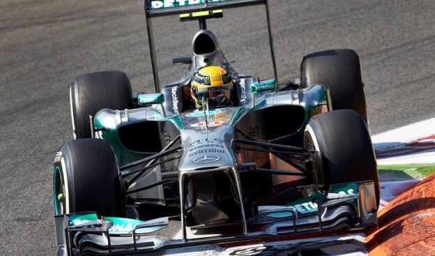 Lewis Hamilton driving his Mercedes W04