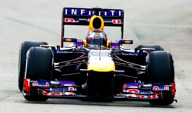 Sebastian Vettel driving his Red Bull RB9 at Singapore