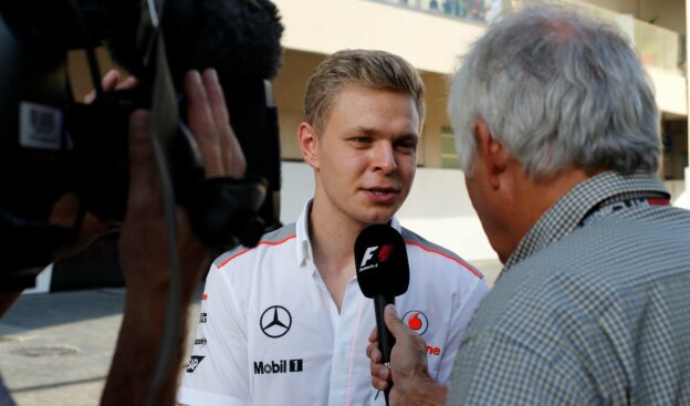 Kevin Magnussen talks to the media