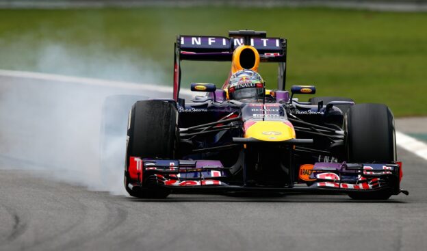 Sebastian Vettel pushing the RB9