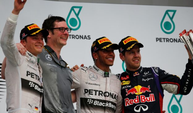 2014 Malaysia podium: 1. Hamilton 2. Rosberg 3. Vettel