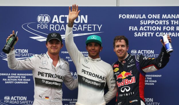 Top 3 qualifiers: 1. Hamilton 2. Rosberg 3. Vettel