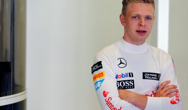 Kevin Magnussen in the garage