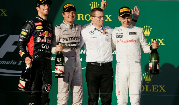 2014 podium Australia: 1. Rosberg 2. Ricciardo 3. Magnussen