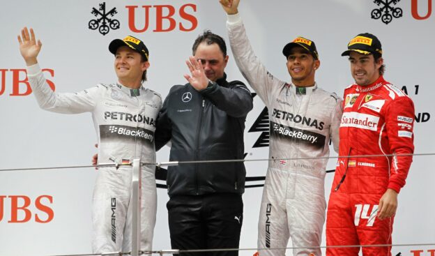 Chinese F1 GP podium: 1. Hamilton 2. Rosberg 3. Alonso