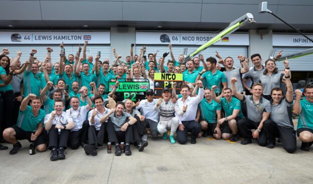 Mercedes F1 team celebration after 1-2 finish in Austria