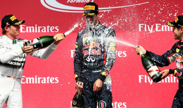 Daniel Ricciardo's maiden victory shampagne shower