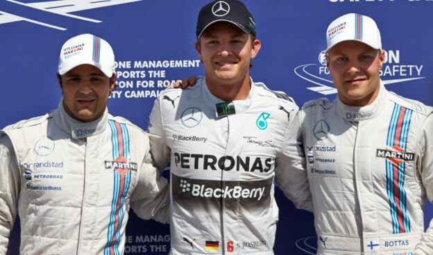 Top 3 2014 German GP qualifiers"1. Rosberg 2. Bottas 3. Massa