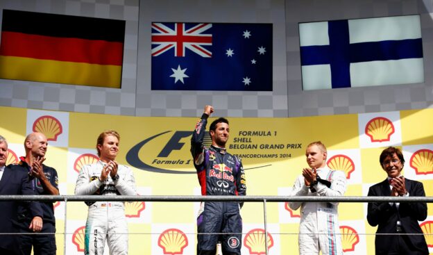 Belgium F1 GP podium: 1. Ricciardo 2. Rosberg 3. Bottas