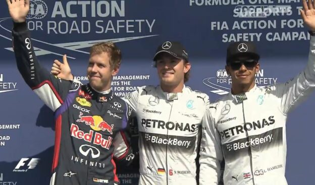 Top 3 qualifiers for 2014 Belgium F1 GP: 1. Rosberg 2. Hamilton 3. Vettel