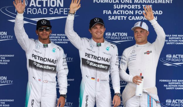 Top 3 qualifiers: 1. Rosberg 2. Hamilton 3. Bottas