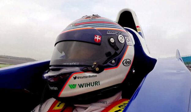 Bottas driving the Williams FW18 at Silverstone