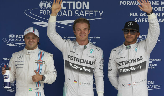 Top 3 qualifiers 2014 Brazil: !. Rosberg 2. Hamilton 3. Bottas