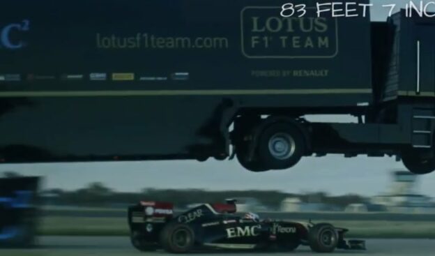 Lotus F1 team stunt with truck & car