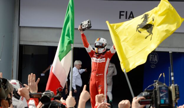 Sebastian Vettel wins his first grand prix for Ferrari