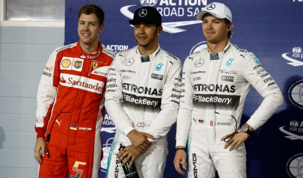 Top qualifiers 2015 Bahrain GP: 1. Hamilton 2. Vettel 3. Rosberg