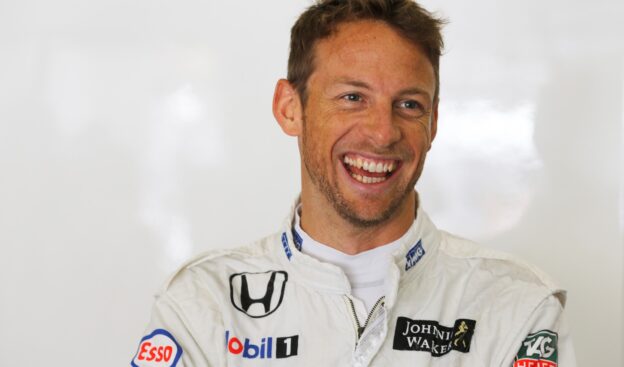 Jenson Button in the garage