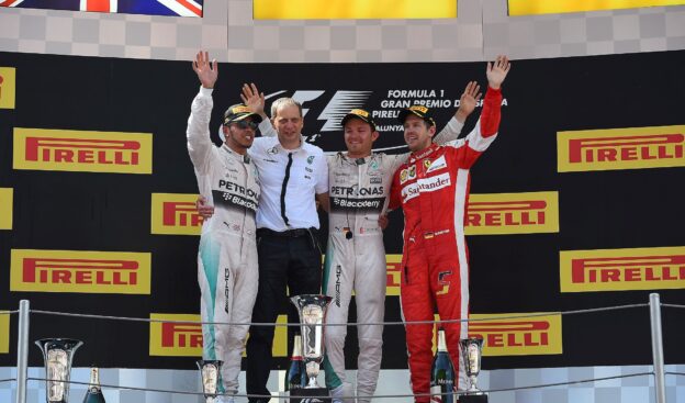 2015 Spanish GP podium: 1. Rosberg 2. Hamilton 3. Vettel