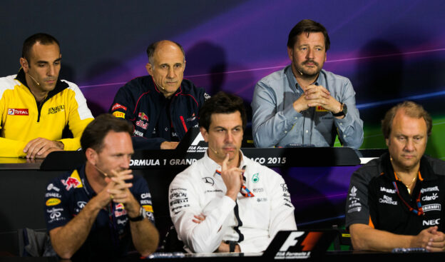 Cyril Abiteboul, Franz Tost, Paul Hembery, Christian Horner, Toto Wolff and Bob Fernley (L-R)