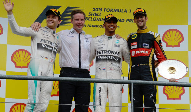 Podium 2015 Belgian F1 GP: 1. Hamilton 2. Rosberg 3. Grosjean