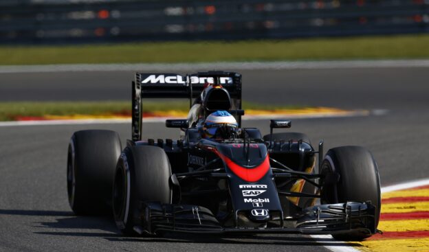 Jenson Button on track at Spa in the Mclaren MP4-30