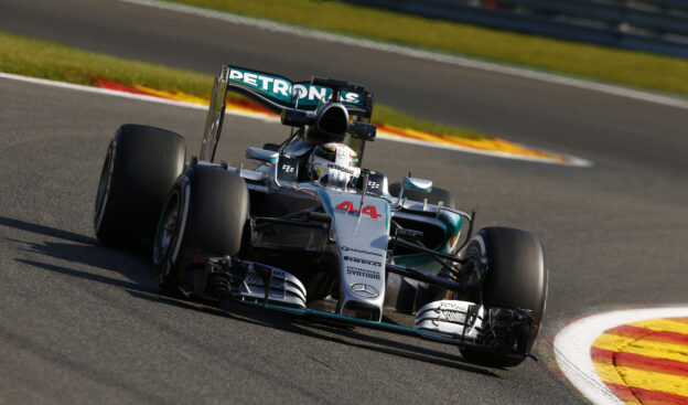 Lewis Hamilton with spoon rearwing on his Mercedes W05