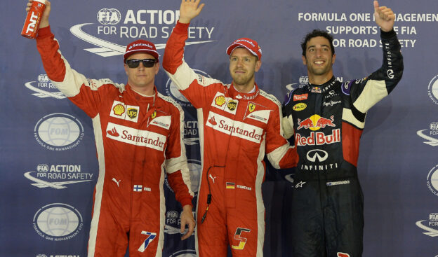 2015 Singapore top 3 qualifiers: 1. Vettel 2. Ricciardo 3. Raikkonen