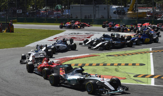 All F1 cas driving real close in the first chicane (Italy 2015)