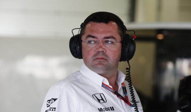 Eric Boullier in the garage.