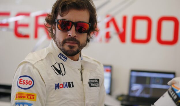 Fernando Alonso in the garage.