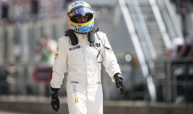 Fernando Alonso in the pit lane