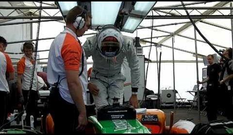 Adrian gets into the car before the Aero test