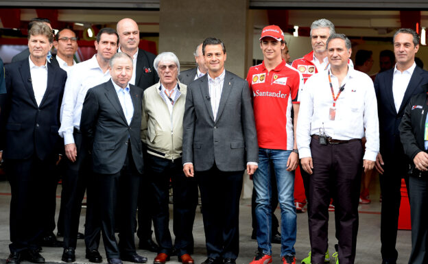 Jean Todt, Bernie Ecclestone, Esteban Gutierrez and Maurizio Arrivabene