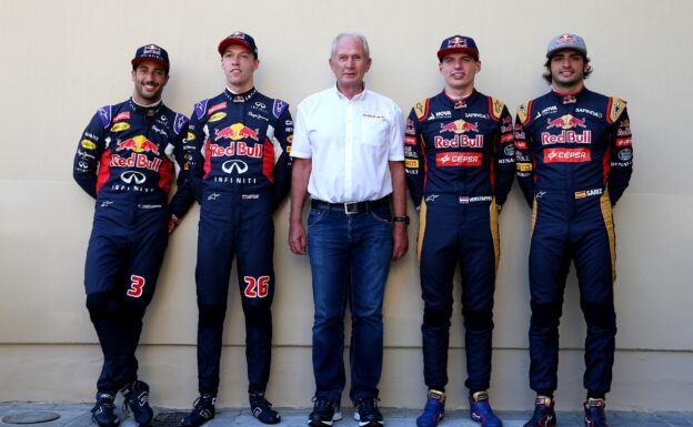 Daniel Ricciardo , Daniil Kvyat, Helmut Marko, Max Verstappen and Carlos Sainz