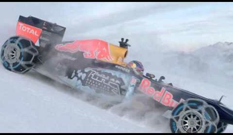 F1-Car drifting over the Ski Slope