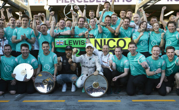 Mercedes celebrates their 1-2 finish