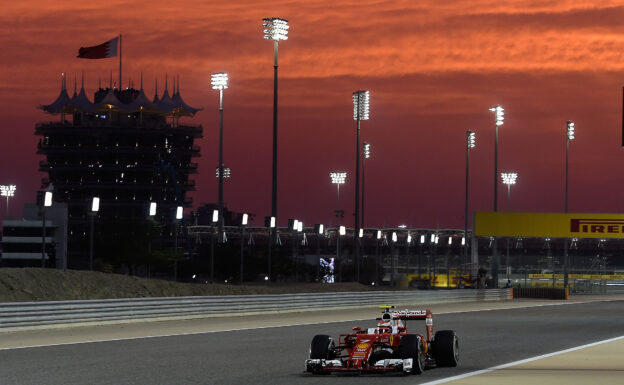 Kimi Raikkonen in sunset with his Ferrari SF16-H