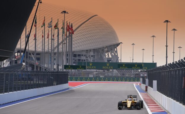 Sergey Sirotkin driving the Renault RS.16 at Russia Grand Prix at practice in Sotchi, Russia