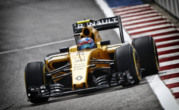 Jolyon Palmer driving the Renault RS.16 at Russia Grand Prix at practice in Sotchi, Russia