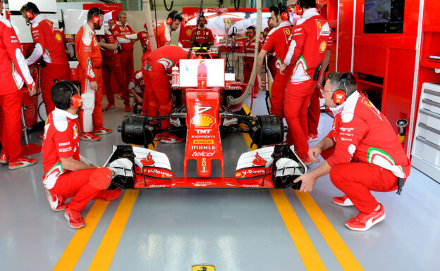 Kimi Raikkonen in the garage in his Ferrari SF16-H