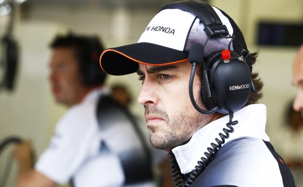 Fernando Alonso in the garage.