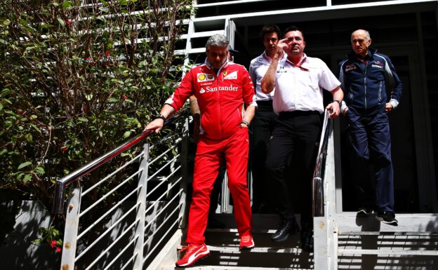 Ferrari Team Principal Maurizio Arrivabene, McLaren Racing Director Eric Boullier, Mercedes GP Executive Director Toto Wolff and Scuderia Toro Rosso Team Principal Franz Tost